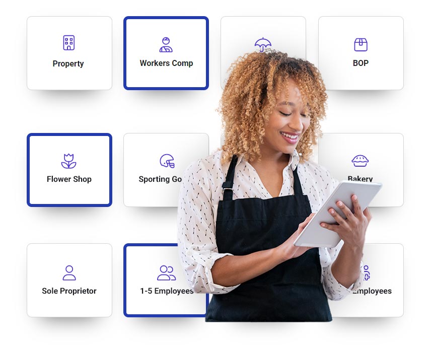 appetite-matching-blurple a flower shop owner requesting a workers comp insurance quote